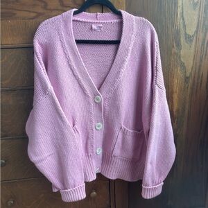 Babaa Pink Chunky Knit V-Neck Cardigan